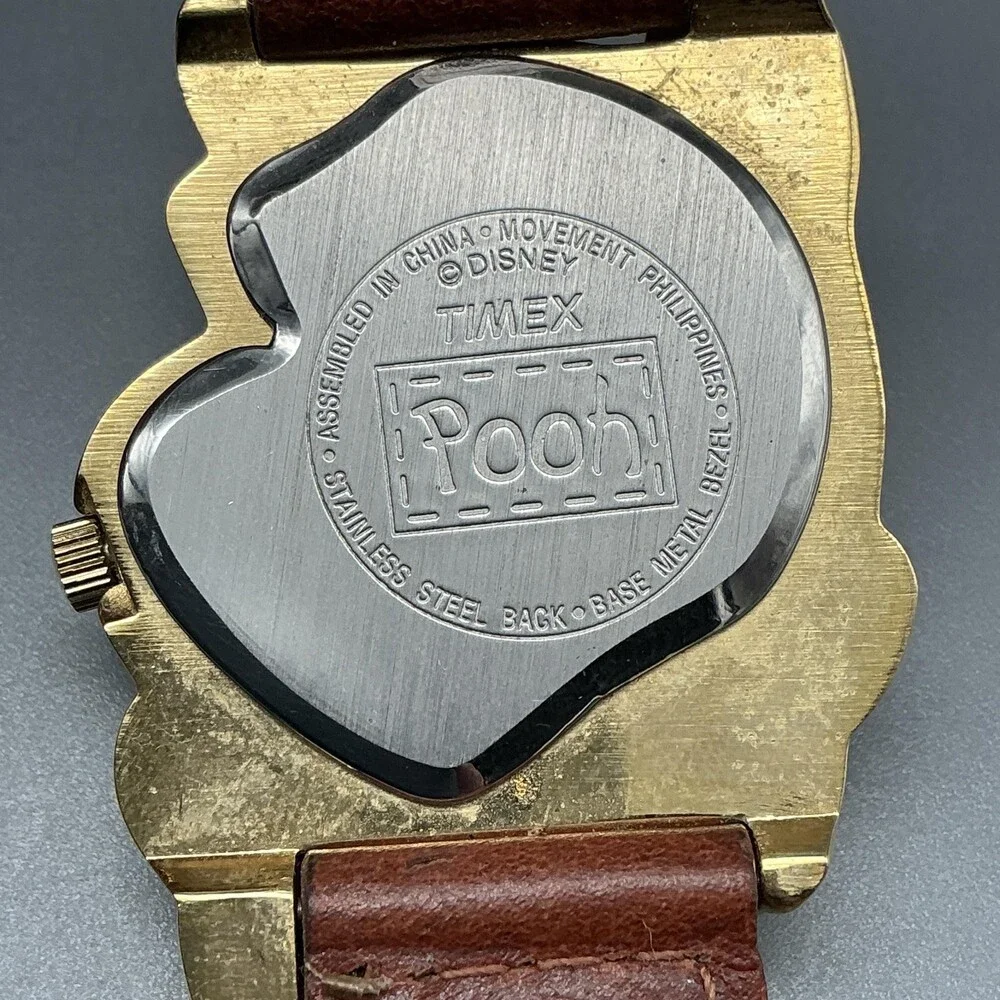 Vintage Timex Pooh Womens Watch 30mm Profile Gold Tone Leather New Battery
